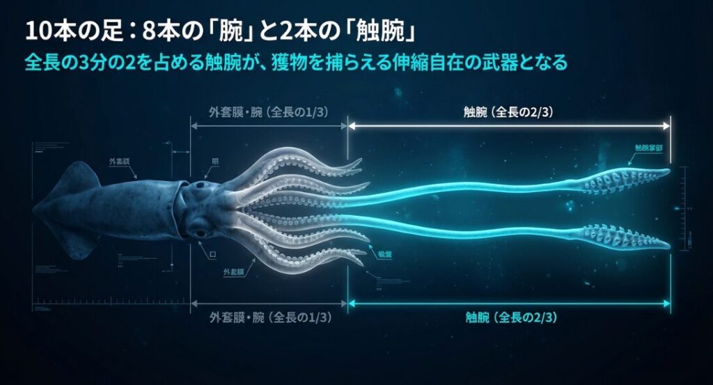 ダイオウイカの足は何本？腕と触腕の構造