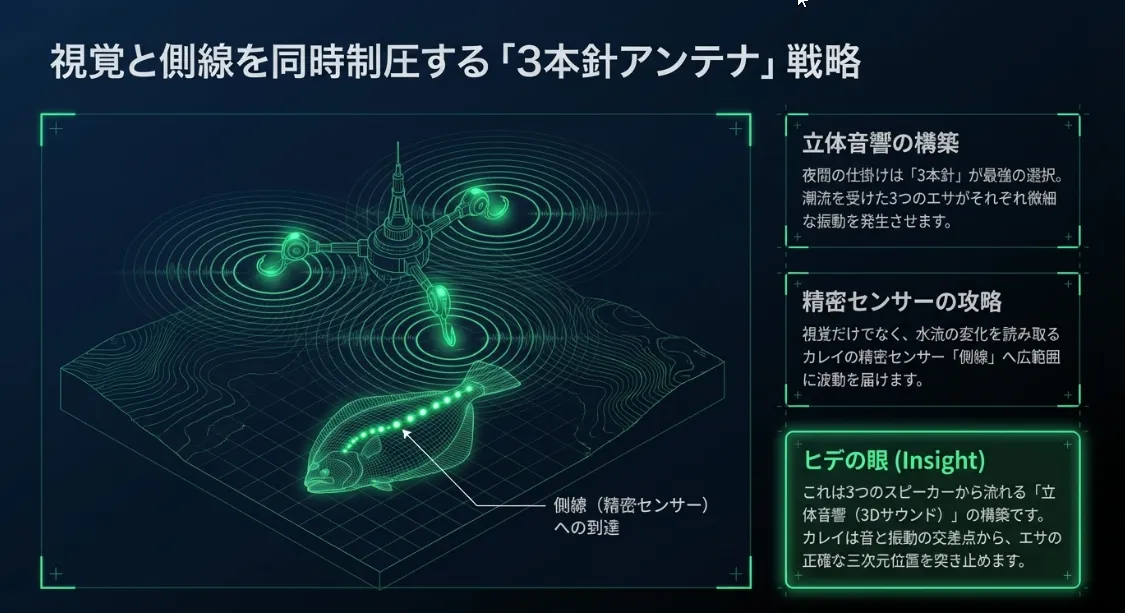 3本針は最強のアンテナ！広範囲の側線刺激でカレイを呼ぶ