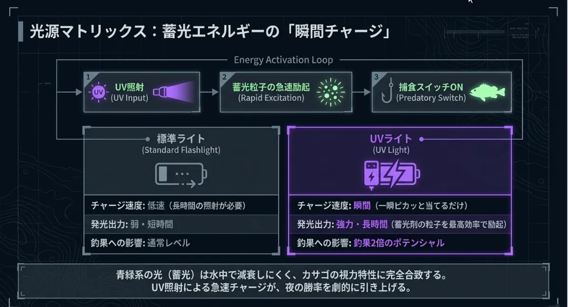 UVライトによる瞬間チャージが釣果を左右する