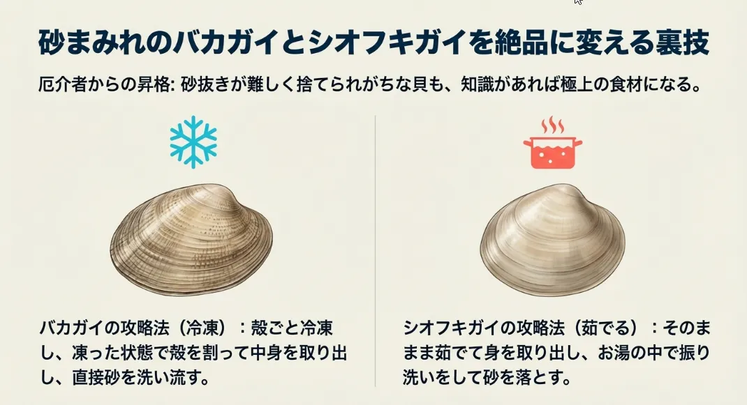 あえて砂抜きせず、そのまま冷凍する