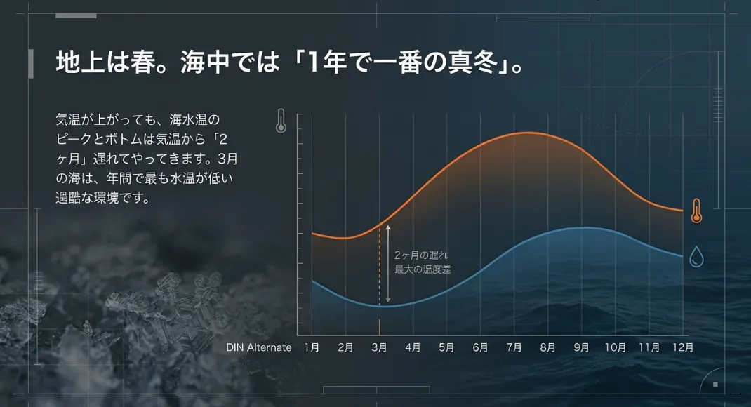 カレンダーの春に騙されるな！水温は今が一年で最も低い