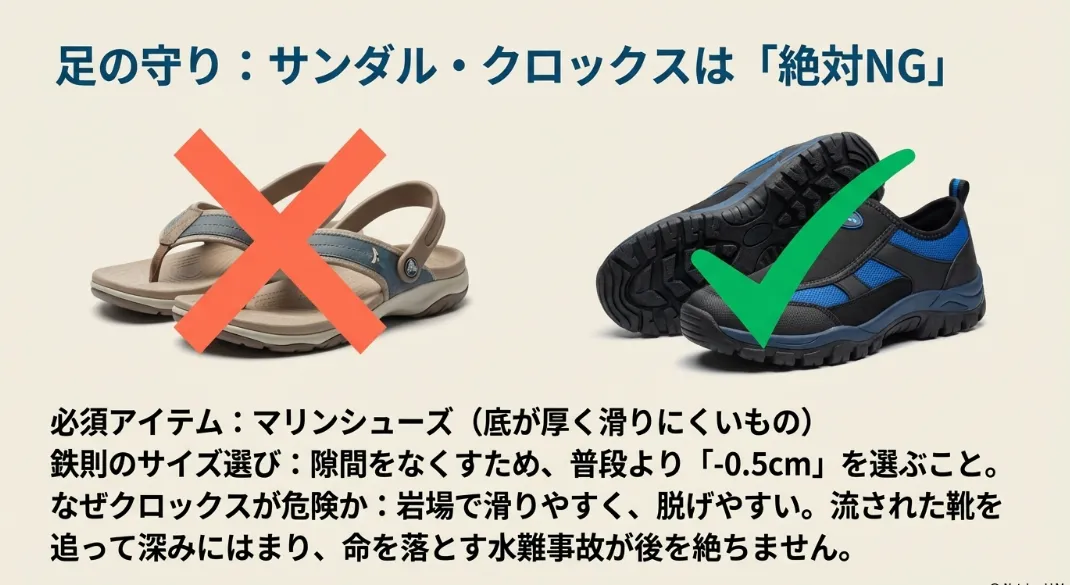 サンダルは即負傷