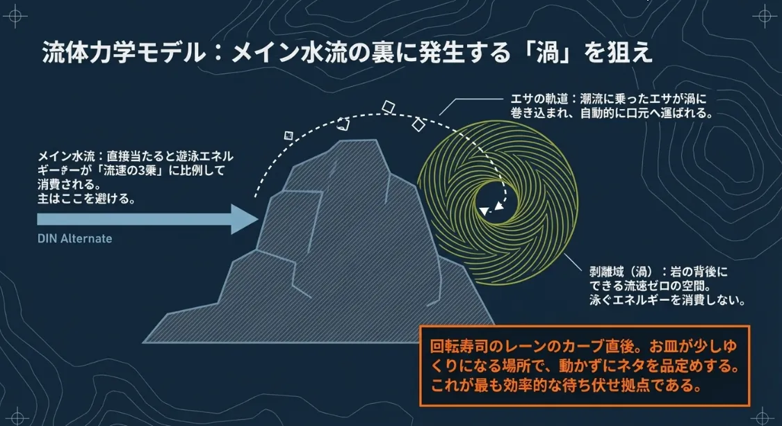 デカい主は効率至上主義！潮が当たる角で待ち伏せをする