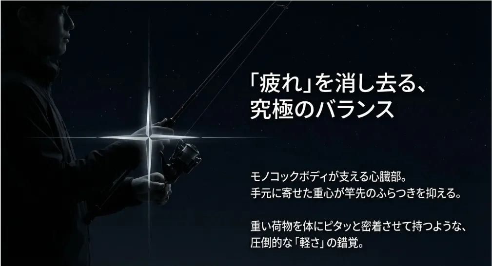 モノコックボディが可能にする「空中を釣る」バランス