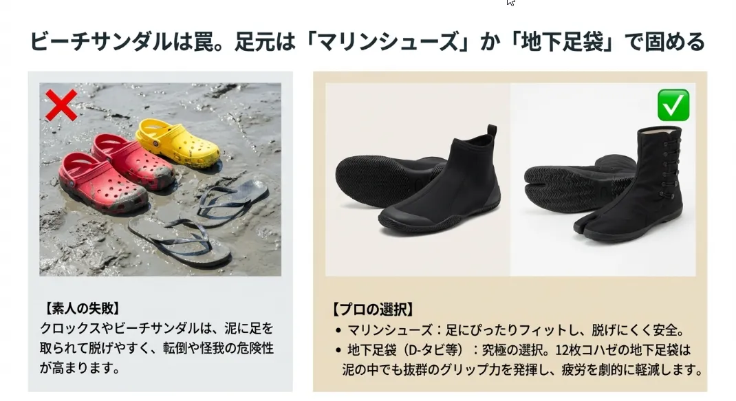 地質で選ぶマリンシューズと地下足袋