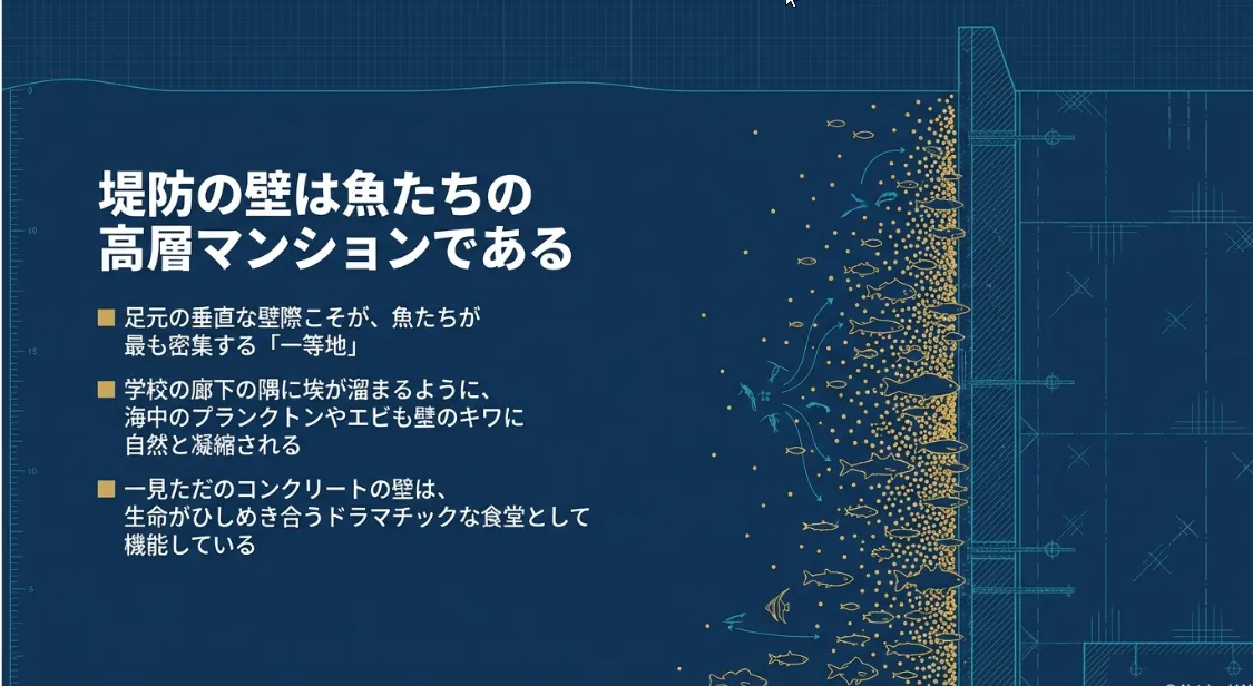 堤防の壁は「高層マンションの食堂」