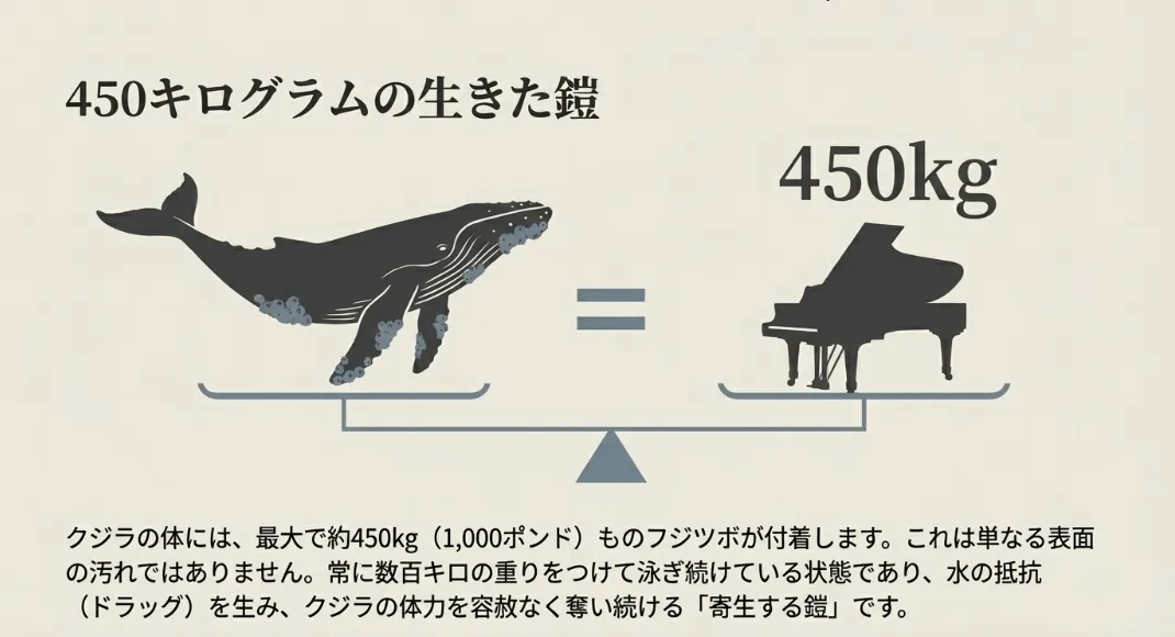 多い時で約450kg（1,000ポンド）ものフジツボが付着します