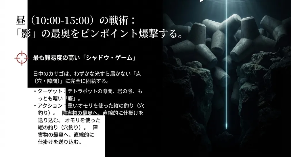 太陽が真上の時は「光が届かない場所」に魚が凝縮する