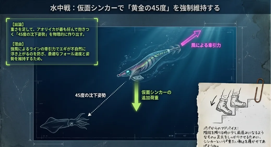 尻下がりを防ぐ！45度の黄金角度を保つための追加重量