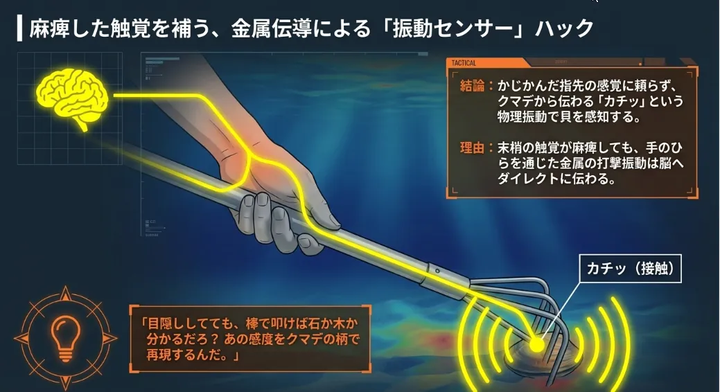 感覚が消えても貝を獲る！忍者クマデの「振動感知」メソッド