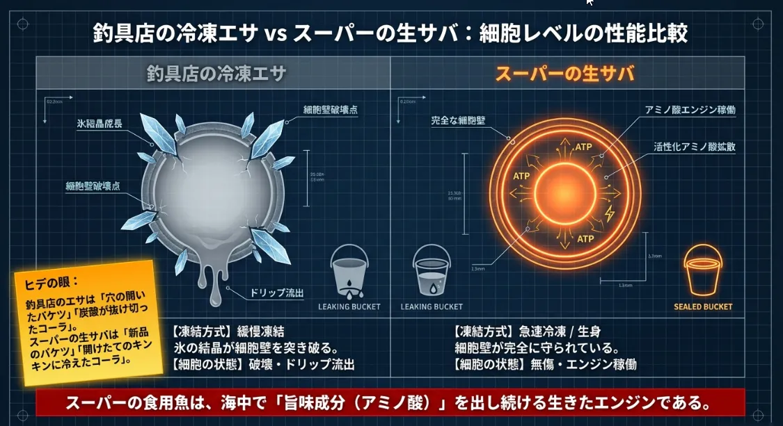 既製品の冷凍エサを超越する「生身」が持つアミノ酸の力
