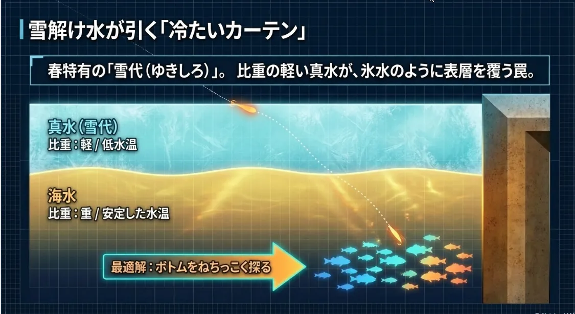 期待を裏切る「雪解け水」の罠！冷たい表層を避けて底を叩け