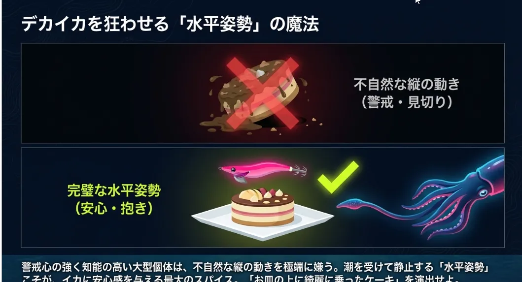 水平姿勢がデカイカの警戒心を解く科学的根拠