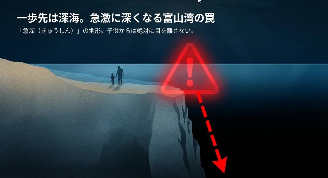 水深1,000メートルに達する「急深」な地形。