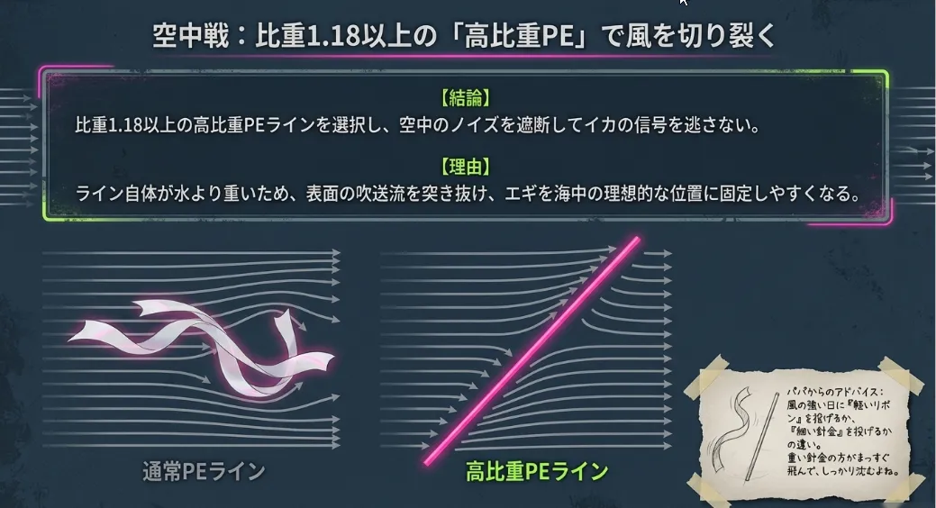 海面を切り裂く比重1.18以上のラインで空中戦を制する