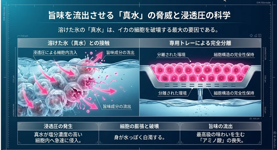 浸透圧と墨汚れを物理的に遮断して「透き通る身」を100%守る