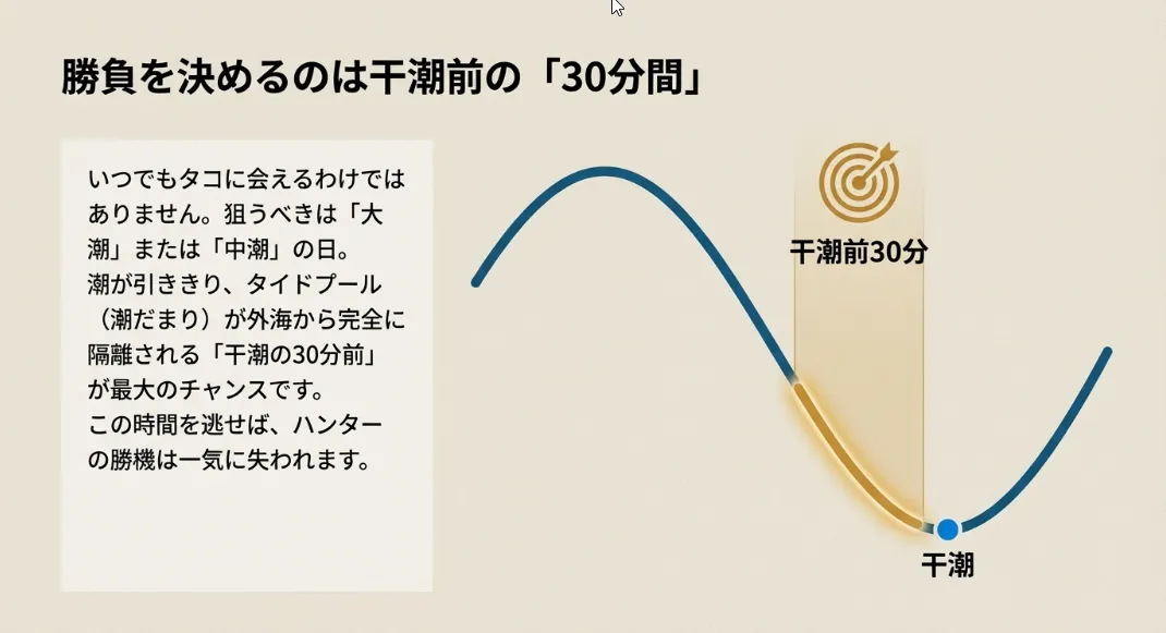 潮が完全に引ききった「潮止まり」の前後30分間