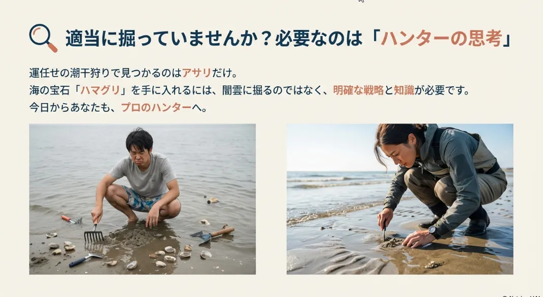 潮干狩りの主役ハマグリを最短で掘り当てる核心のポイント