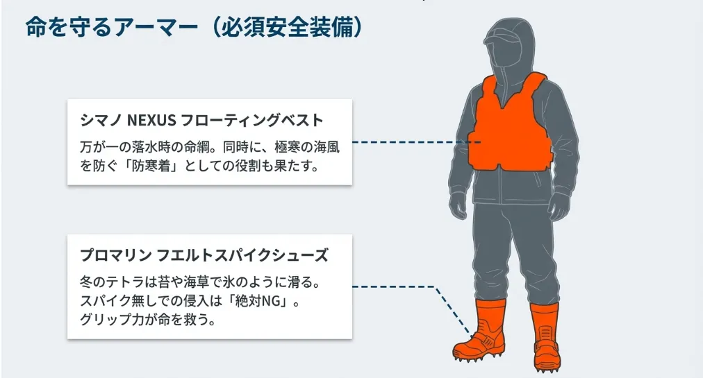 濡れたテトラは氷と同じ！滑落を防ぐソールの摩擦学