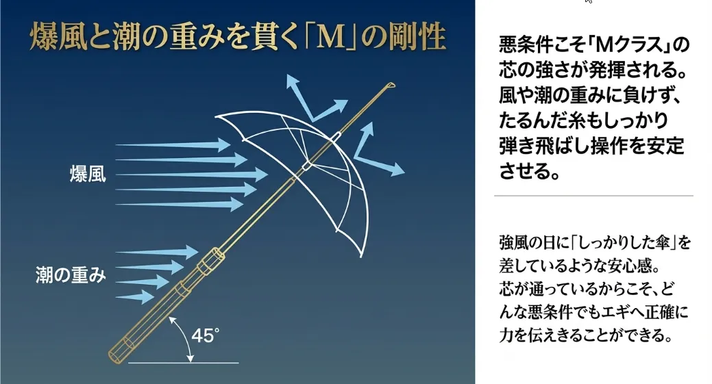 爆風や急流に負けない「芯の強さ」が操作を安定させる