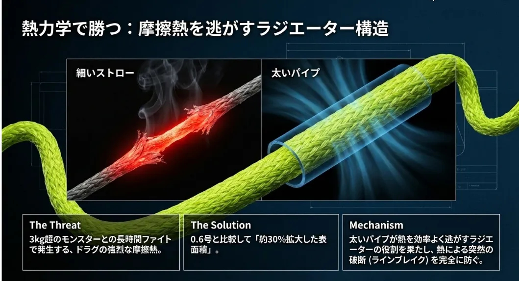 物理で解明！1号ラインが熱に強く大物ファイトに向く理由