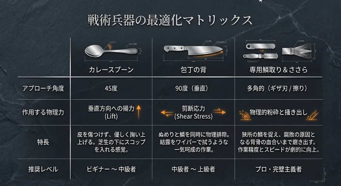 物理で解決！スプーンと包丁の背を使い分ける進入角のコツ