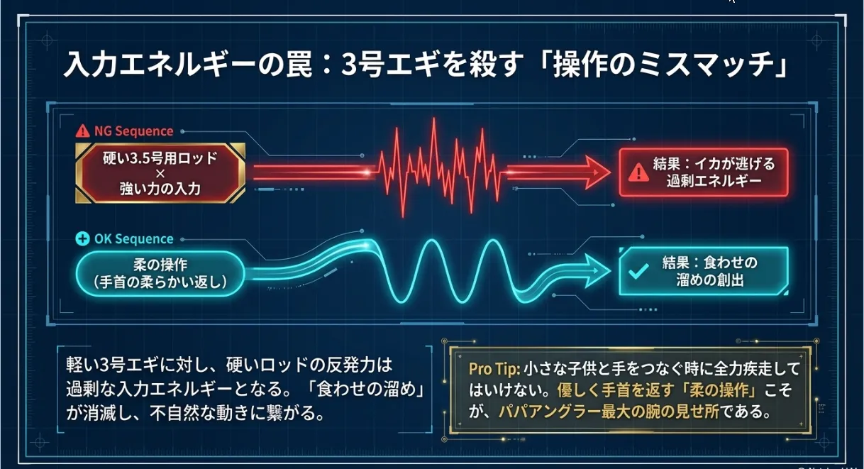 硬いロッドは要注意！3号の「溜め」を殺さない柔の操作技術