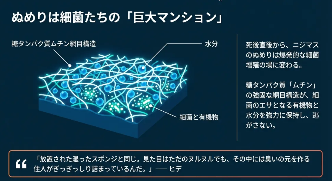 粘液は細菌の温床！放置して焼くと雑巾のような臭いが出る