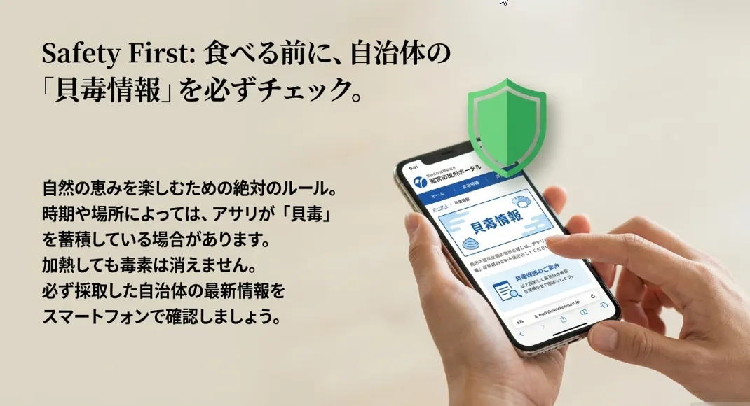 自治体が出す「貝毒情報」と「採取のルール」をスマホでチェック