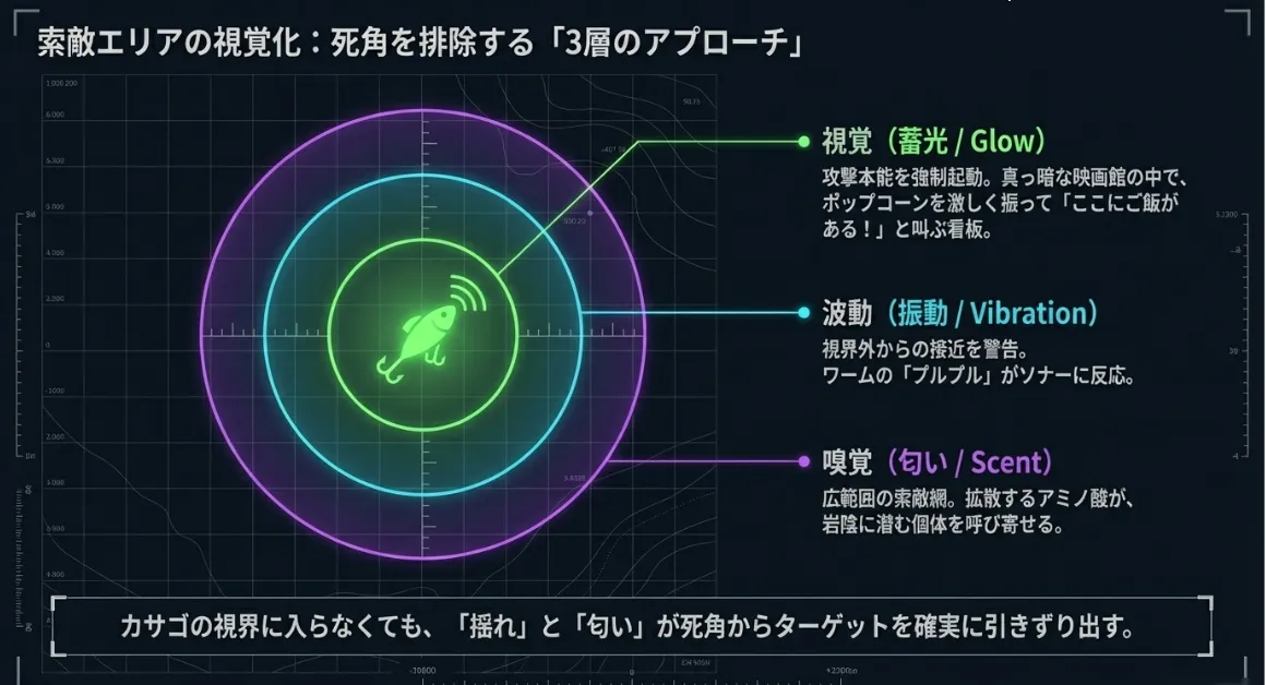 蓄光の光が捕食を誘発！視覚閾値を突くルアー戦略