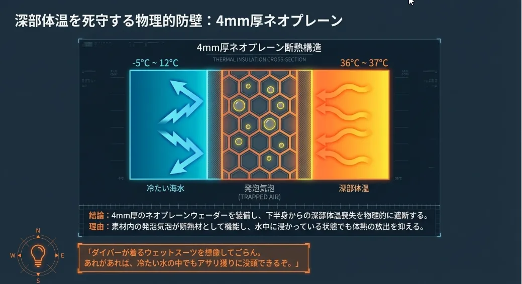足元からの熱奪取を阻止！4mm厚ネオプレーンが必須な理由