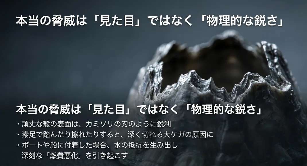 鋭い殻による切り傷と衛生面のリアルな危険