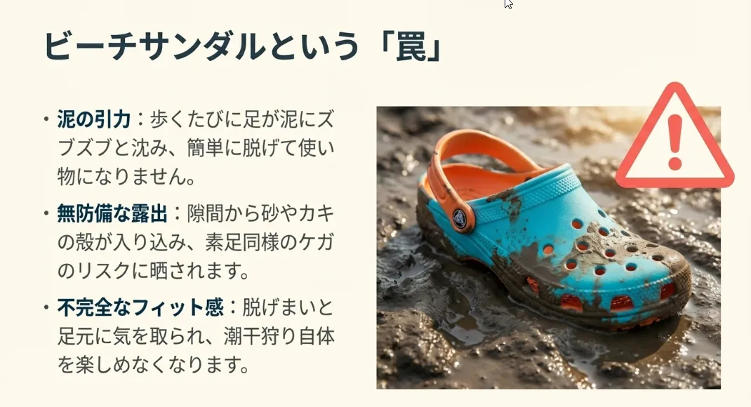 鋭利な貝殻から足を守るソール厚5mm以上の安心感