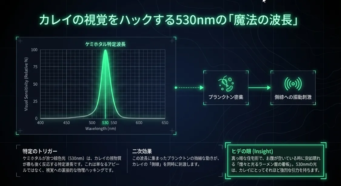 魚が最も好む530nmの緑！桿体細胞を直撃する光の正体