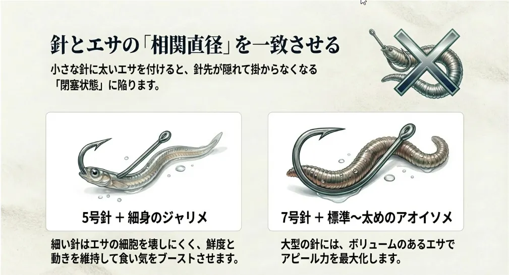 鮮度を落とさない「小号数×細エサ」でキスの食い気をブースト