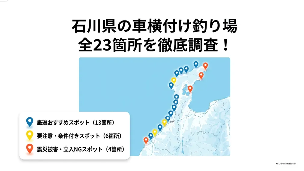 石川の車横付け釣り場ランキング